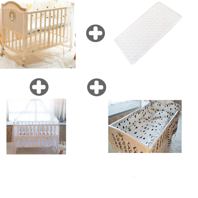 Farmhouse Brown Nursery Bed Wooden Storage Crib with Casters