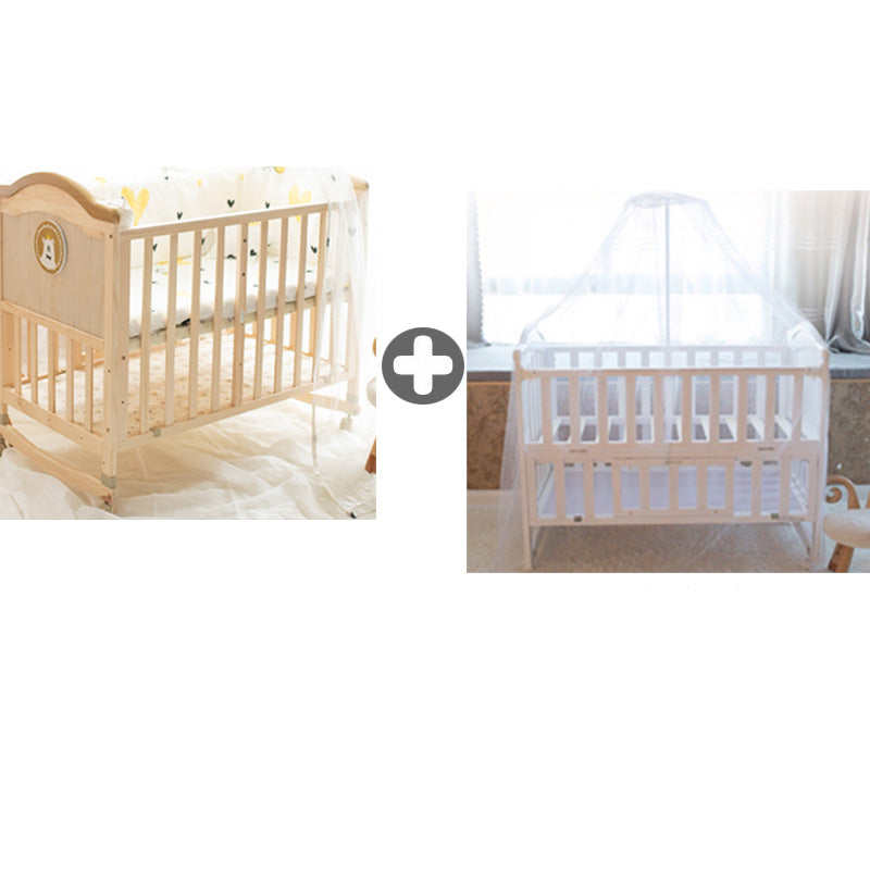 Farmhouse Brown Nursery Bed Wooden Storage Crib with Casters