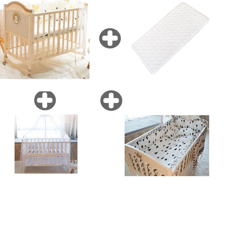 Farmhouse Brown Nursery Bed Wooden Storage Crib with Casters