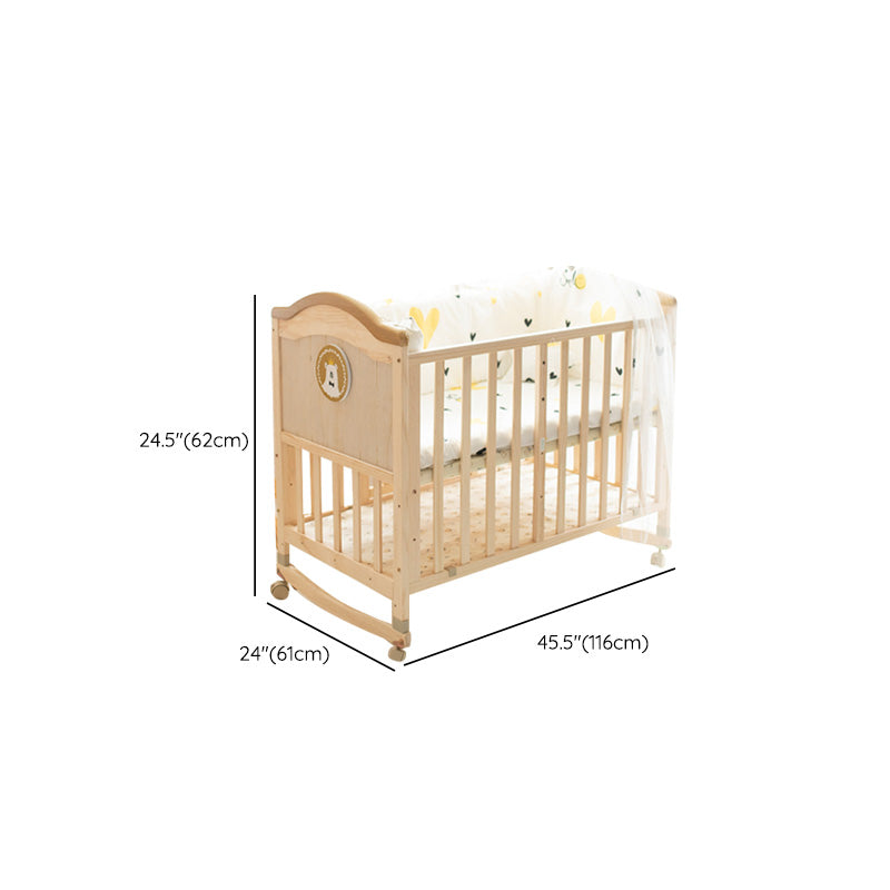 Farmhouse Brown Nursery Bed Wooden Storage Crib with Casters