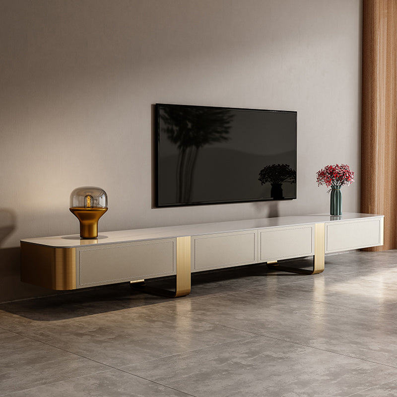 Glam TV Console Stone Media Console Enclosed Storage with 4 Drawers for Home