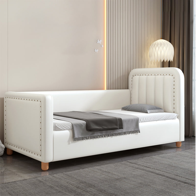 Modern White Twin Bed Solid Wood Mattress Included Kids Bed with Nailhead