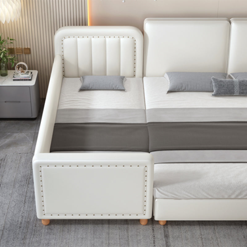 Modern White Twin Bed Solid Wood Mattress Included Kids Bed with Nailhead