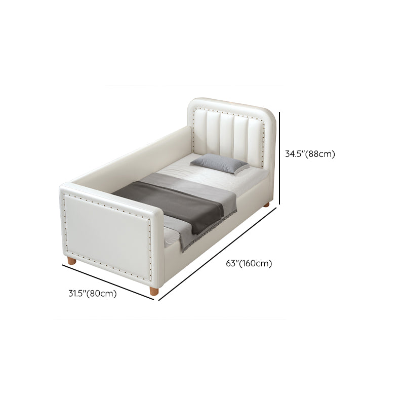 Modern White Twin Bed Solid Wood Mattress Included Kids Bed with Nailhead