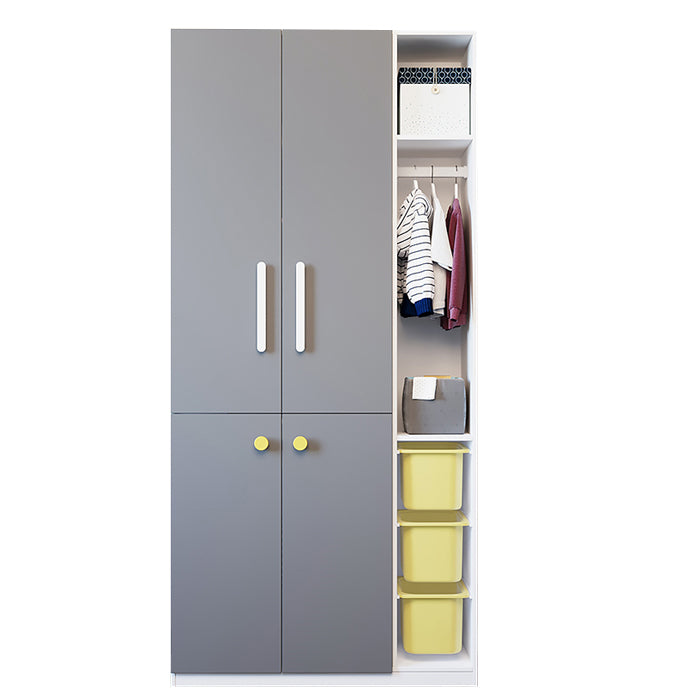 Grey Wooden Kid's Wardrobe High Gloss 2-Door Contemporary Coat Locker