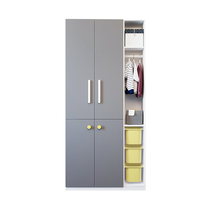 Grey Wooden Kid's Wardrobe High Gloss 2-Door Contemporary Coat Locker