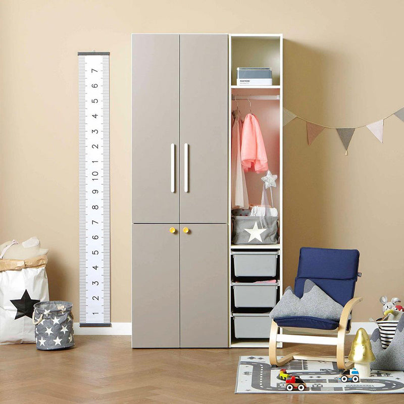 Grey Wooden Kid's Wardrobe High Gloss 2-Door Contemporary Coat Locker