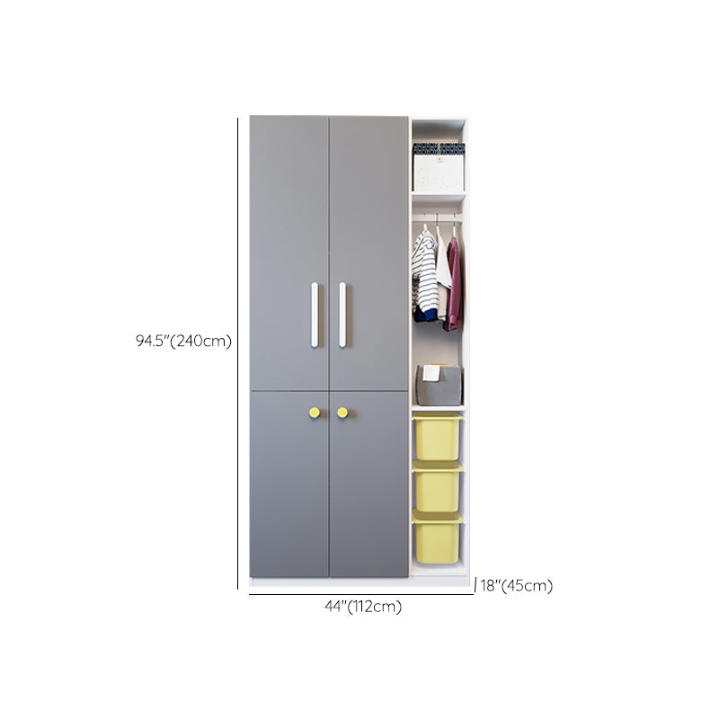 Grey Wooden Kid's Wardrobe High Gloss 2-Door Contemporary Coat Locker