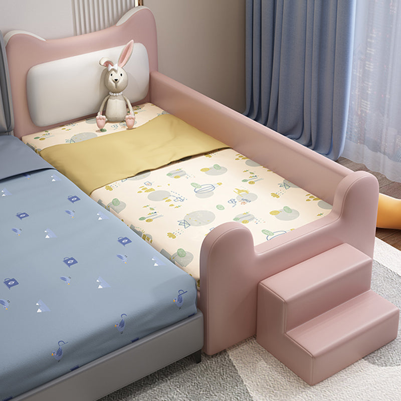 Genuine Leather Upholstered Kids Bed in Pink Modern Twin Bed with Mattress