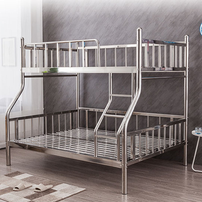 Silver Metal High Bunk Bed Modern Stainless Steel Bunk Bed with Guardrail