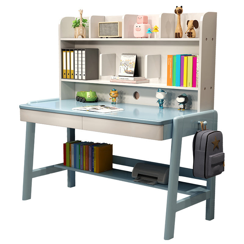 Contemporary Student Table with Side Storage Hook and Storage Shelves