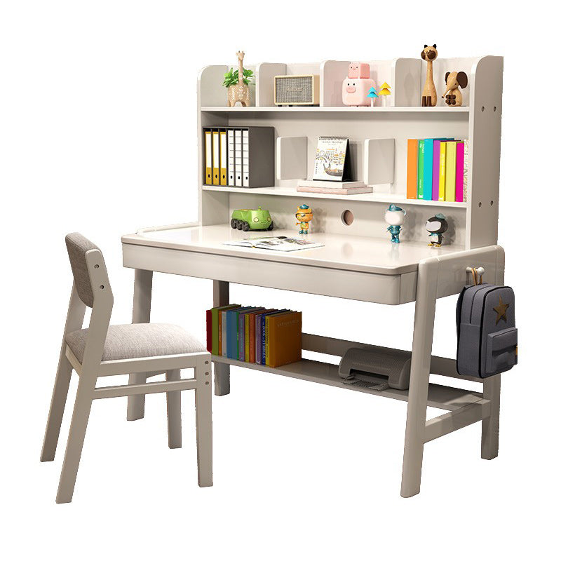 Contemporary Student Table with Side Storage Hook and Storage Shelves