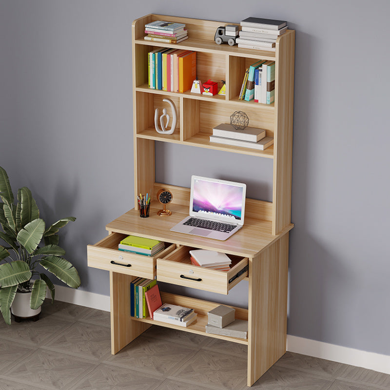 Contemporary Wooden Writing Desk with Drawer and Storage Shelves