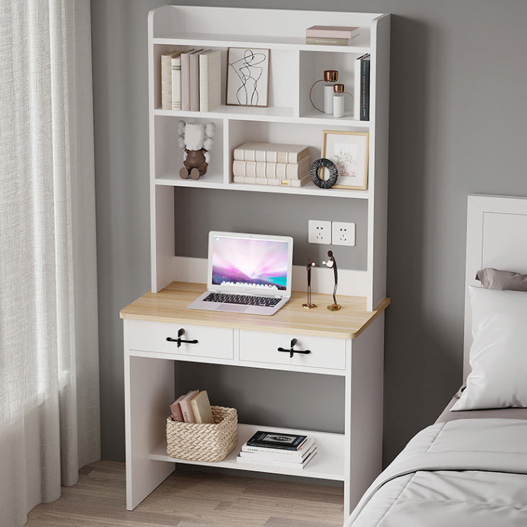 Contemporary Wooden Writing Desk with Drawer and Storage Shelves