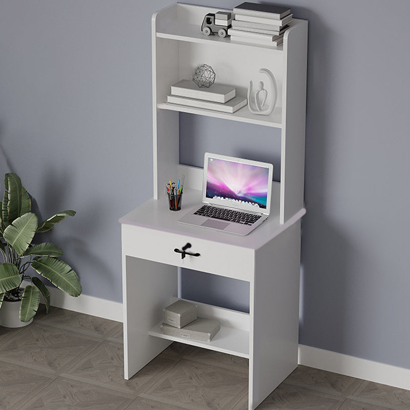 Contemporary Wooden Writing Desk with Drawer and Storage Shelves