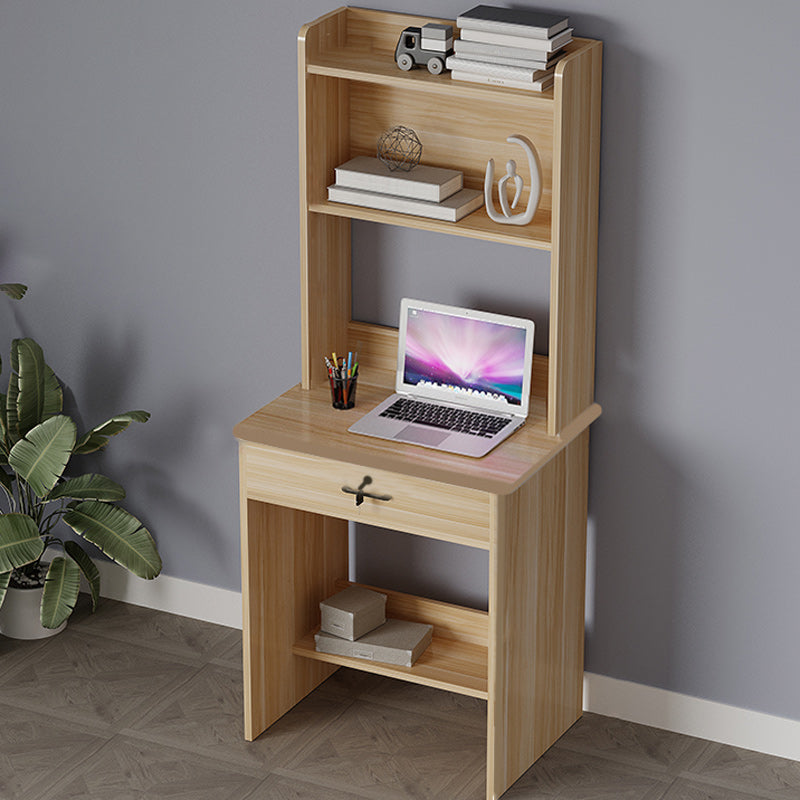 Contemporary Wooden Writing Desk with Drawer and Storage Shelves