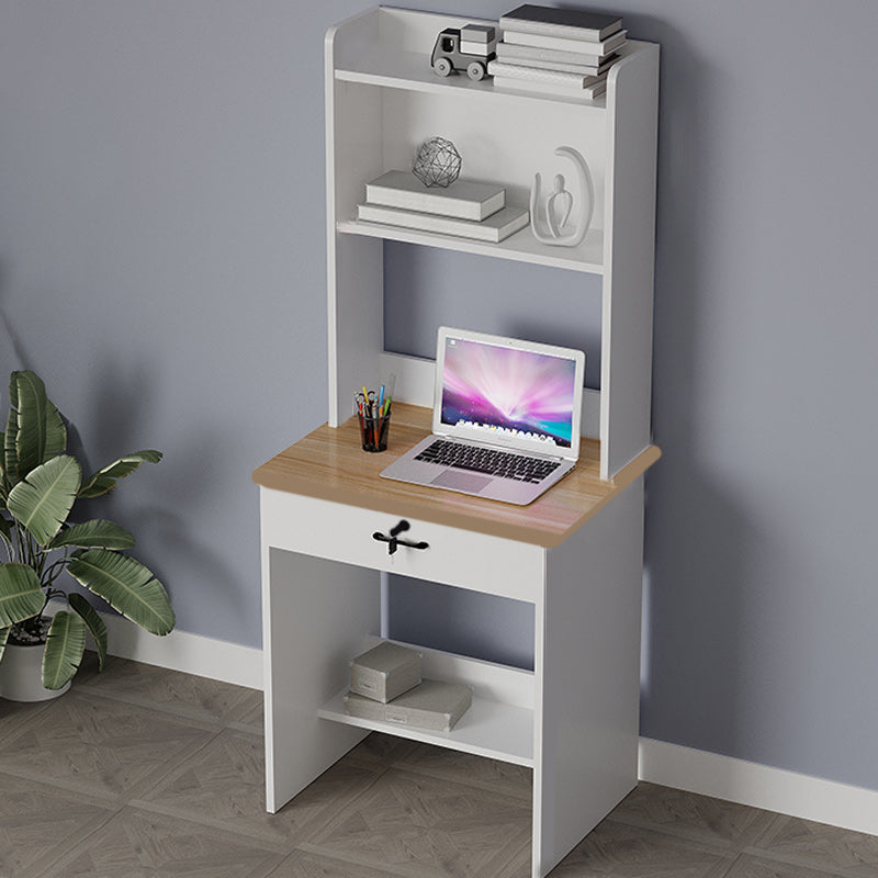 Contemporary Wooden Writing Desk with Drawer and Storage Shelves