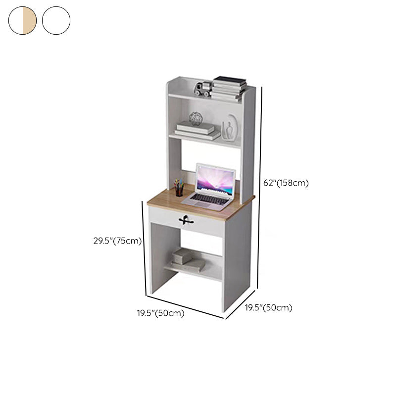 Contemporary Wooden Writing Desk with Drawer and Storage Shelves