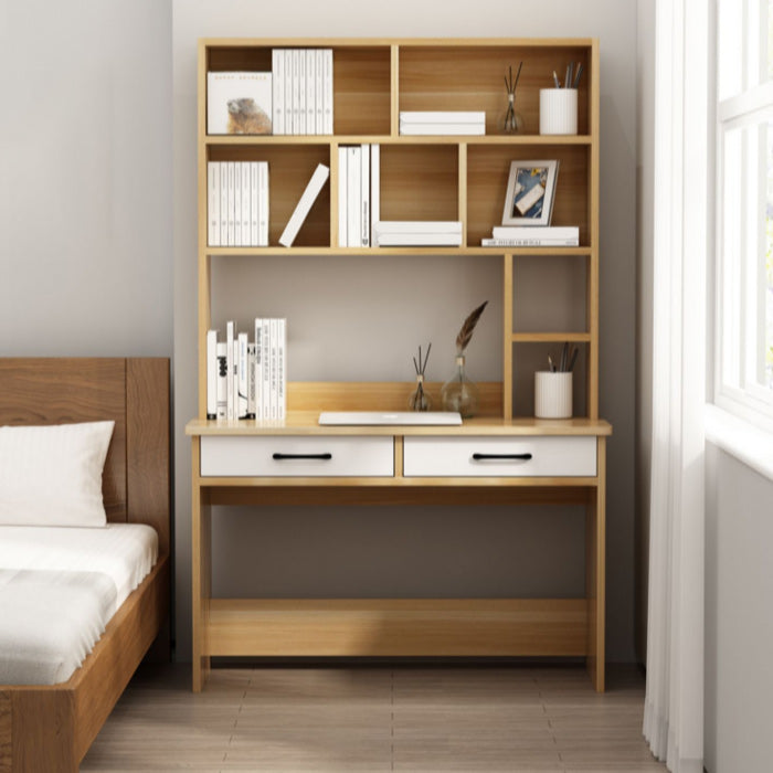 Contemporary Writing Desk with Hutch and Storage Shelves and Drawers