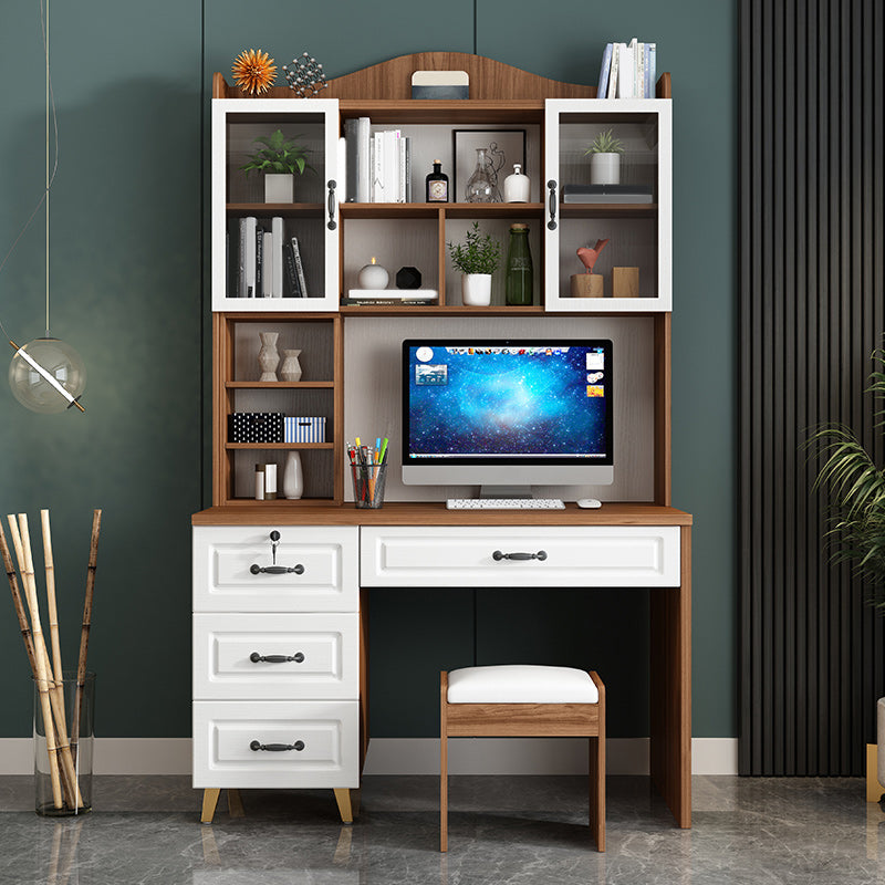 Contemporary Student Table with 4 Drawers and Wooden Storage Shelves