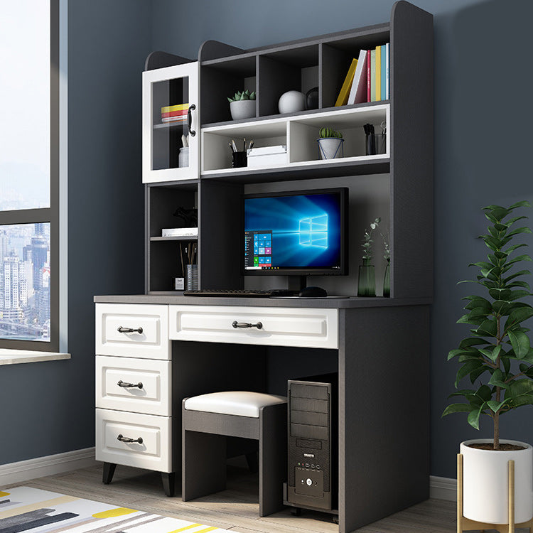 Contemporary Student Table with 4 Drawers and Wooden Storage Shelves