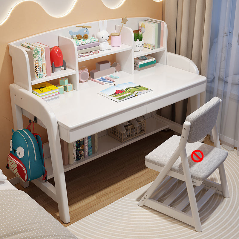 Contemporary Solid Wood Children's Desk with Storage Shelves and Drawers