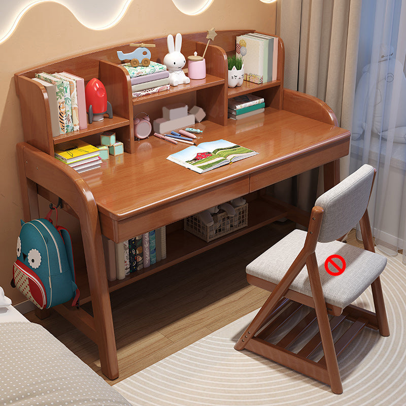 Contemporary Solid Wood Children's Desk with Storage Shelves and Drawers