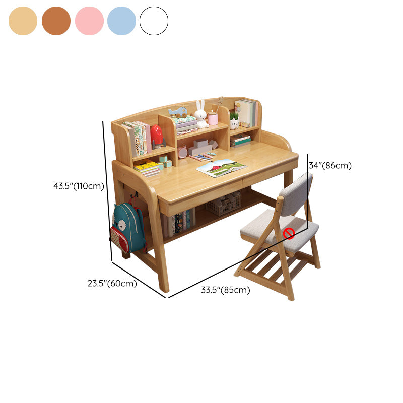 Contemporary Solid Wood Children's Desk with Storage Shelves and Drawers