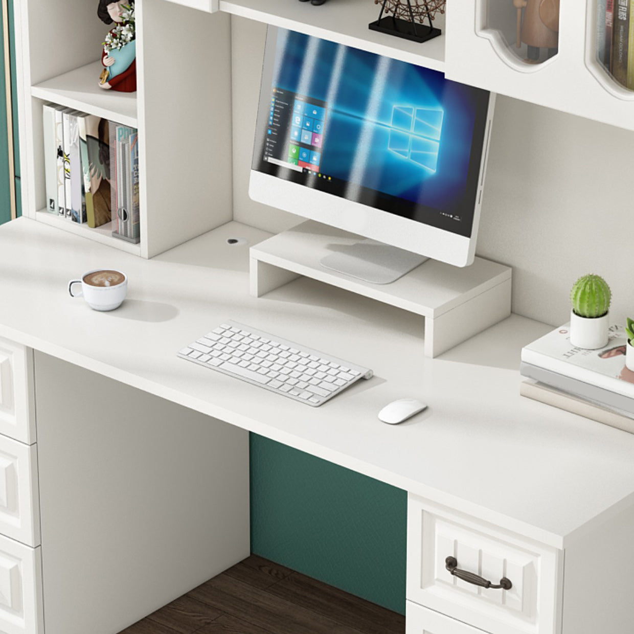 Contemporary Student Desk with 4 Drawers and Storage Shelves