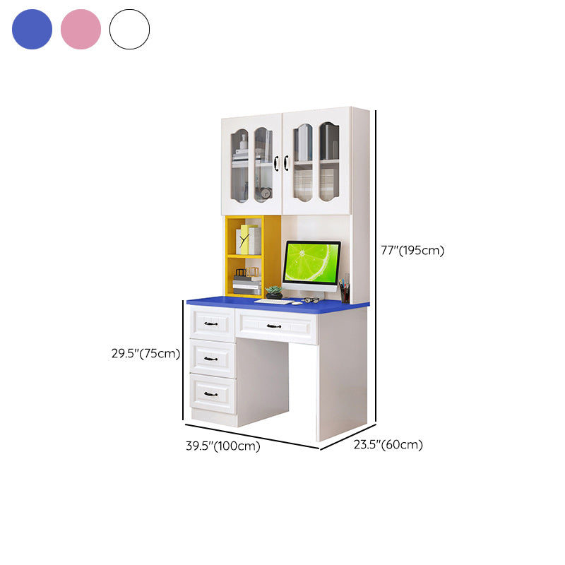 Contemporary Computer Desk with 4 Drawers and Bookshelf in Wood