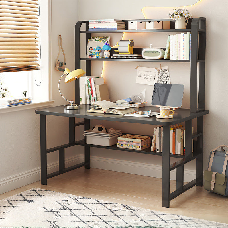 Modern Writing Desk with Wooden Storage Shelves in Steel Base