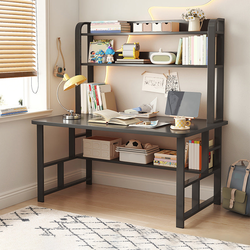 Modern Writing Desk with Wooden Storage Shelves in Steel Base