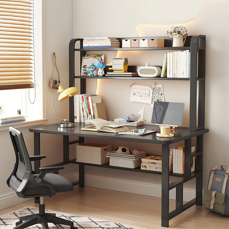 Modern Writing Desk with Wooden Storage Shelves in Steel Base