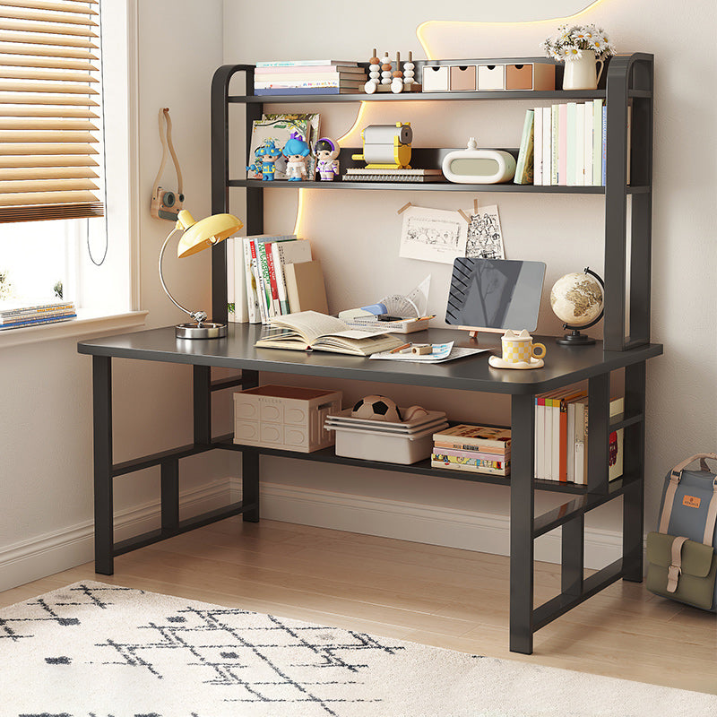 Modern Writing Desk with Wooden Storage Shelves in Steel Base