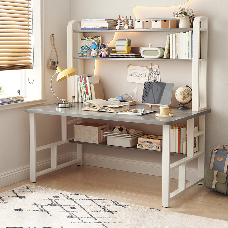 Modern Writing Desk with Wooden Storage Shelves in Steel Base