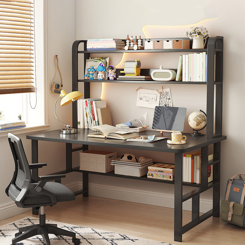 Modern Writing Desk with Wooden Storage Shelves in Steel Base