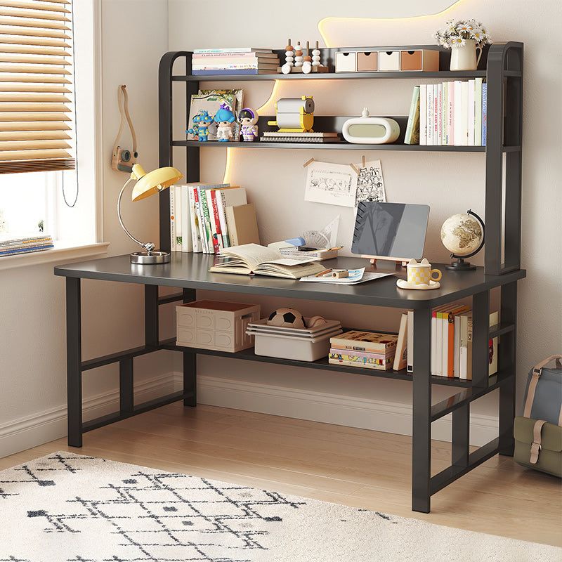 Modern Writing Desk with Wooden Storage Shelves in Steel Base