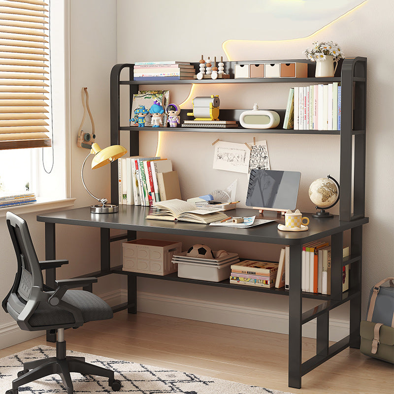 Modern Writing Desk with Wooden Storage Shelves in Steel Base