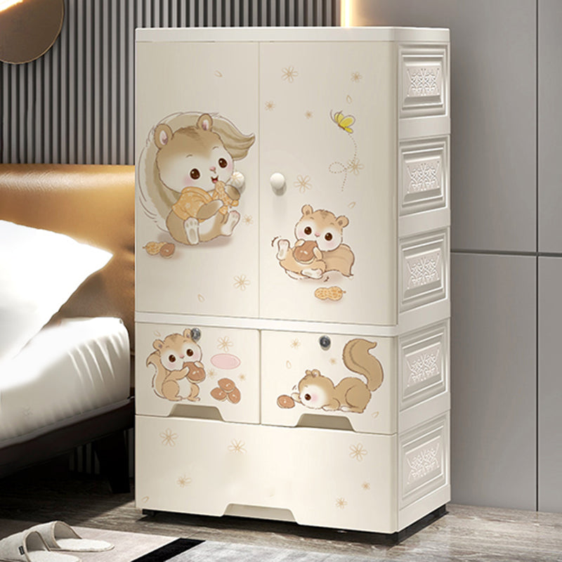 Plastic White Kids Closet Animal Print Coat Locker with Garment Rod