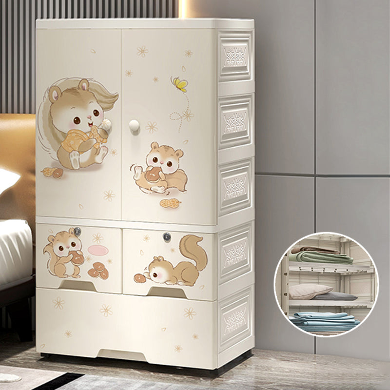 Plastic White Kids Closet Animal Print Coat Locker with Garment Rod