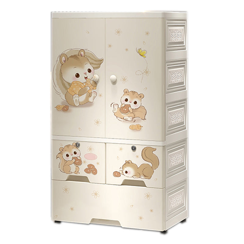 Plastic White Kids Closet Animal Print Coat Locker with Garment Rod