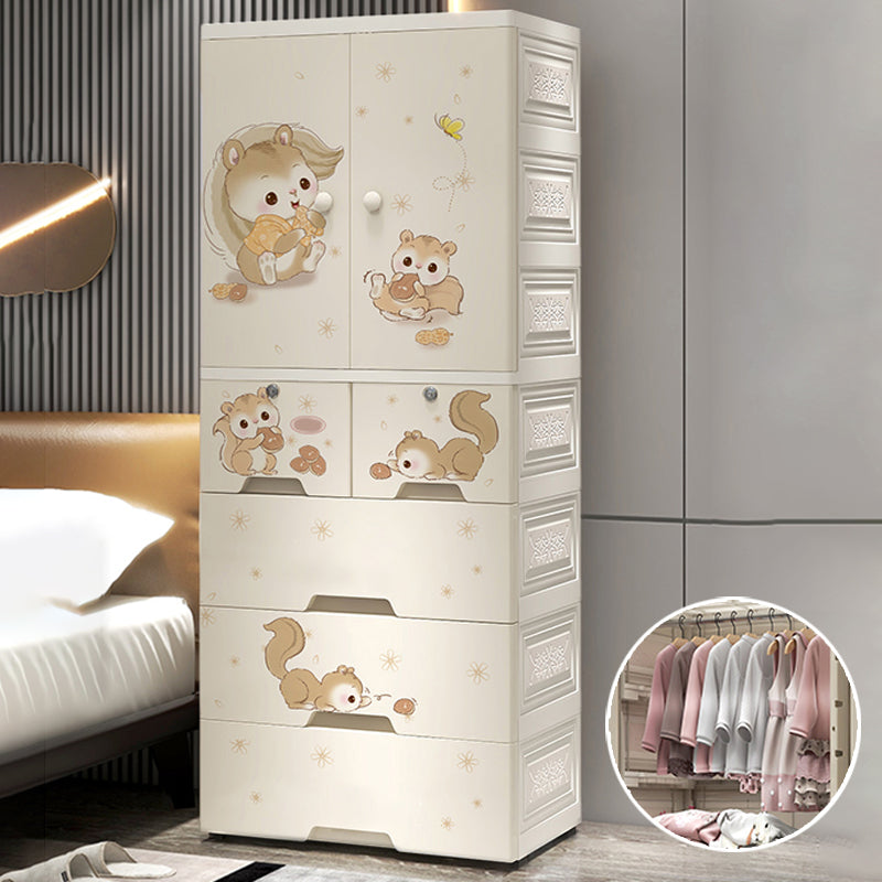 Plastic White Kids Closet Animal Print Coat Locker with Garment Rod