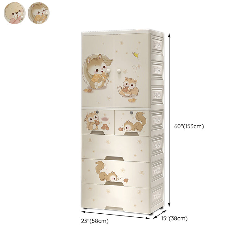 Plastic White Kids Closet Animal Print Coat Locker with Garment Rod