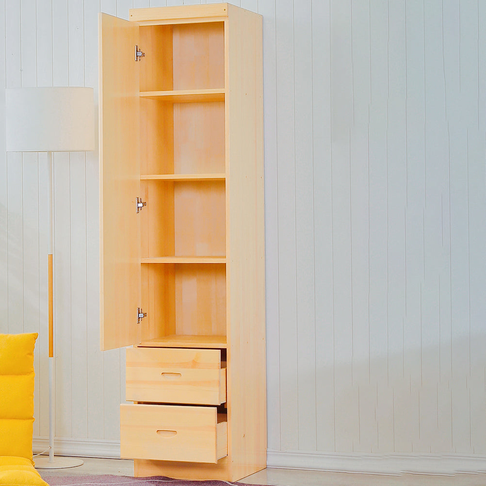 Light Brown Modern Coat Locker Wooden Glossy Closet with 2-Drawer