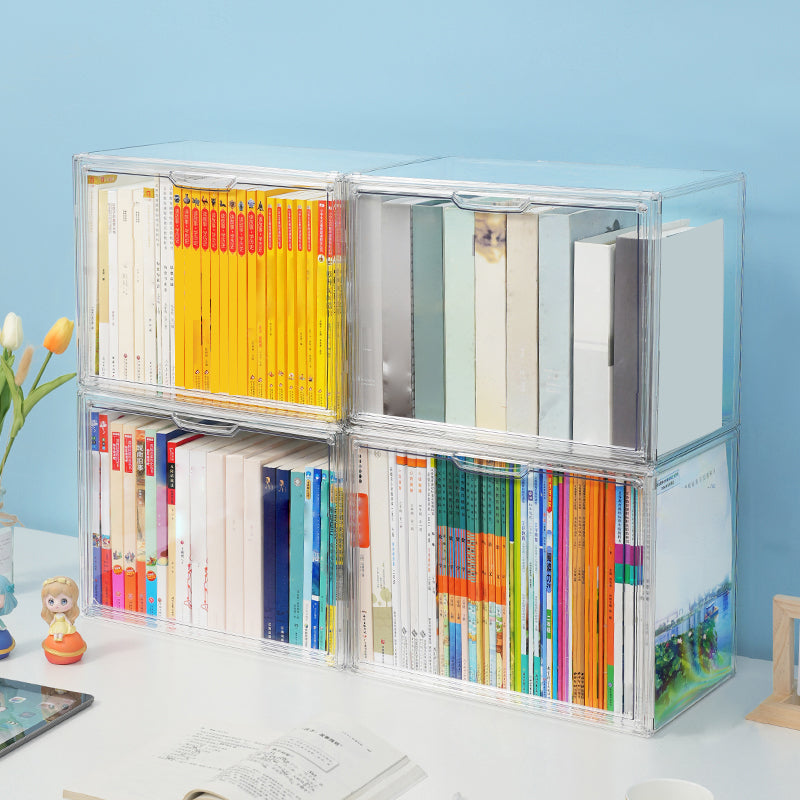 Contemporary Plastic Book Shelf Tabletop Standard Kids Bookcase in Transparent