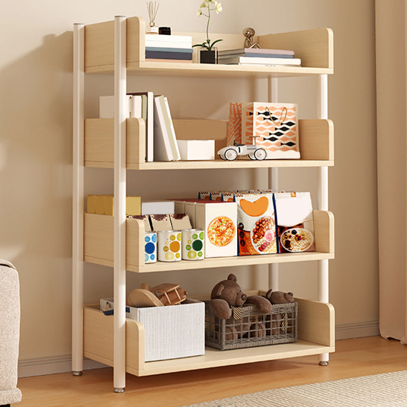 Freestanding Iron Frame Book Organizer White and Light Wood Bookcase