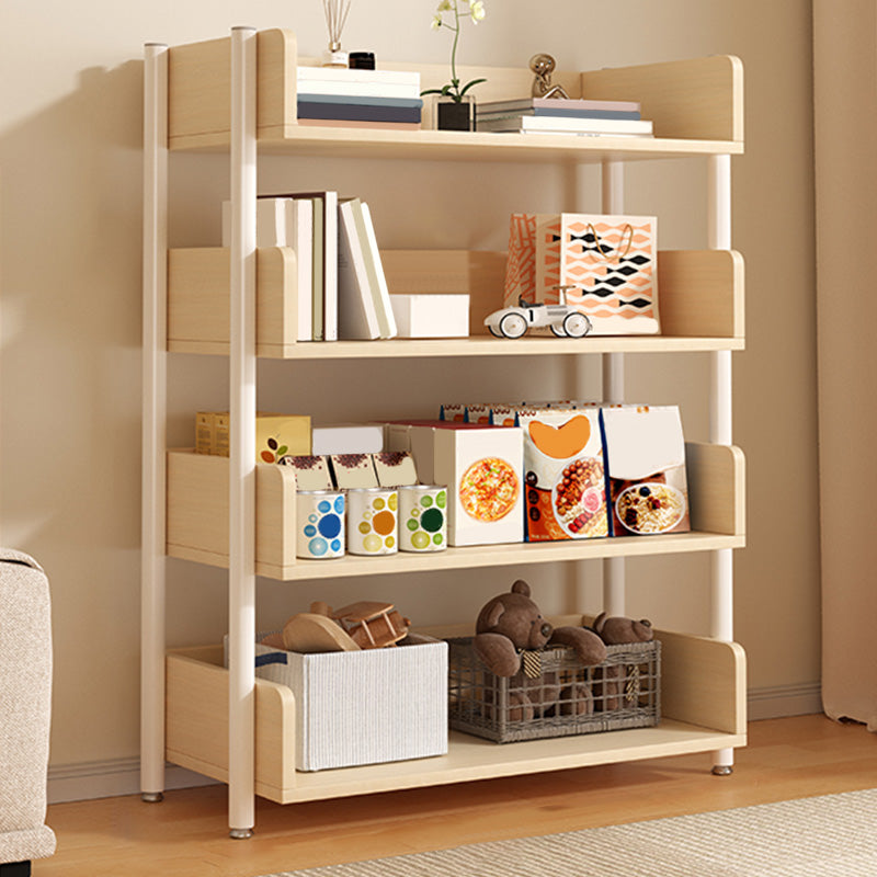 Freestanding Iron Frame Book Organizer White and Light Wood Bookcase