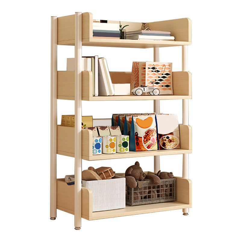 Freestanding Iron Frame Book Organizer White and Light Wood Bookcase