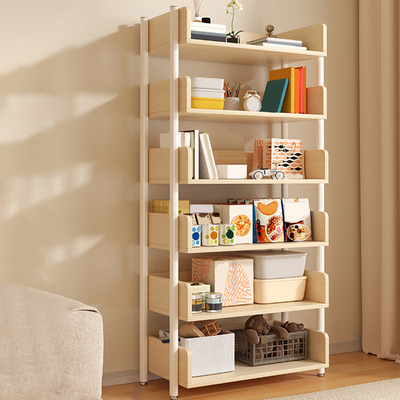 Freestanding Iron Frame Book Organizer White and Light Wood Bookcase