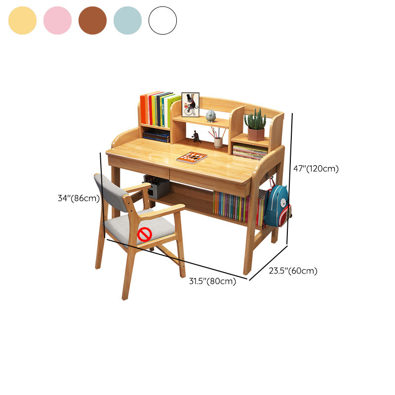 Solid Wood 23.6"W Kids Desk Writing Desk with Drawers and Chair Set Bedroom